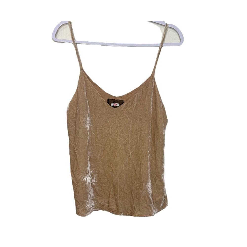 Reformation Velour Sleeveless Blouse Women S Beige V Neck Festive Boho